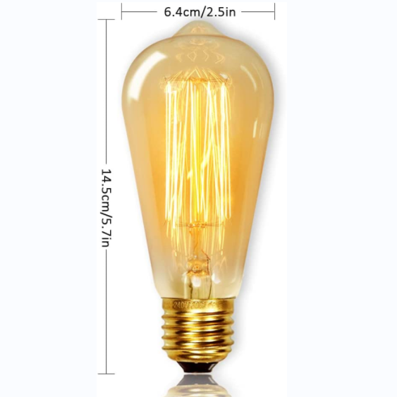 Vintage ST64 E27 Incandescent Edison Bulb Amber Glass Decorative Lamp