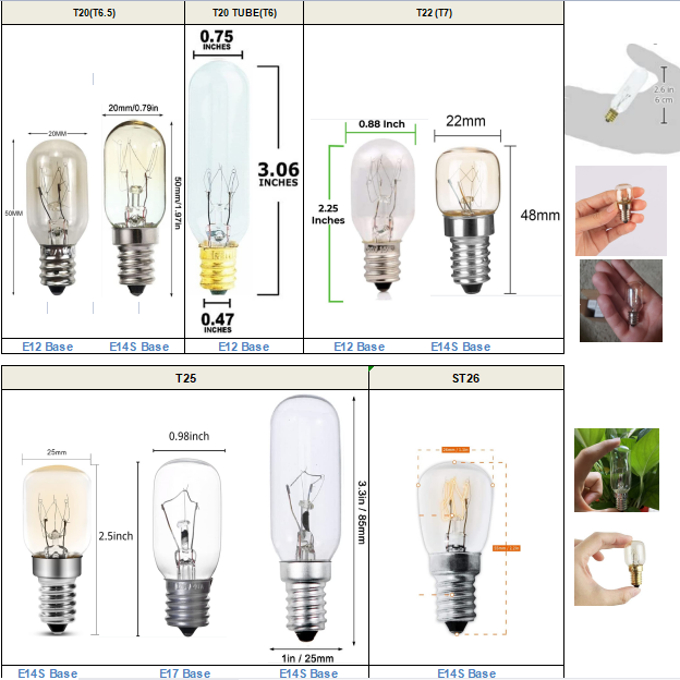Universal Specialty Appliance & Indicator Mini Incandescent Bulbs C7 C9 T20 T22 T25 T30 E12 E14 E17 E26 E27 B22 - Image 19